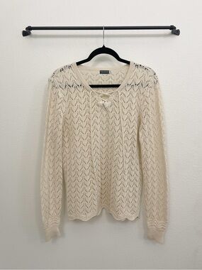 Cream Lace-Knit Lace-Up Sweater - Earthbound